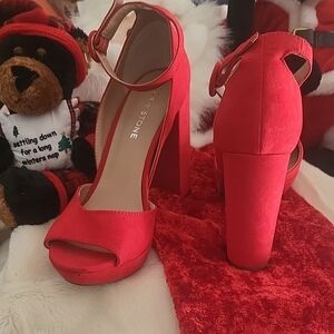 Anne Michelle Vibrant Red Block Heels